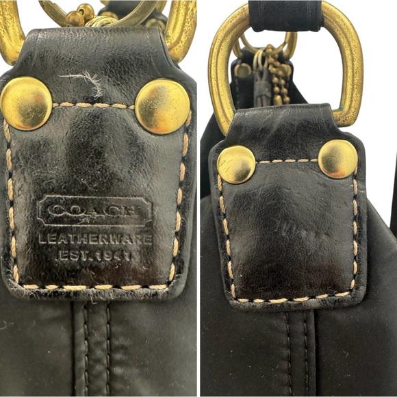 Coach Y2K Vintage 2000s Hampton Black Nylon Satin Hobo Teal Interior Purse - Picture 9 of 14